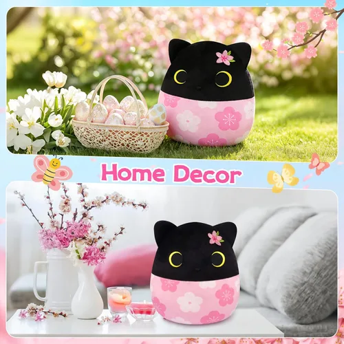 Miniatura 2 de Peluche de gato negro, animal de peluche Sakura con bordado Sakura en la cabeza, regalos de felpa suave para niños y niñas