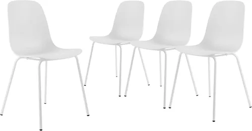 Miniatura 11 de Juego de 4 sillas de cocina de mediados de siglo, sillas de comedor de plástico negro, sillas para exteriores con patas de metal para sala de estar