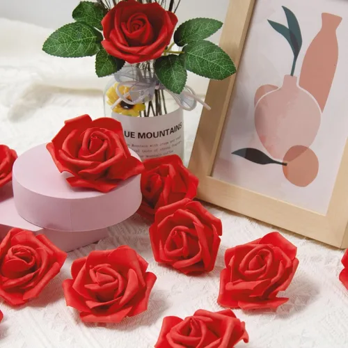 Miniatura 2 de AUSTOR 200 cabezas de rosas artificiales de espuma a granel, rosas artificiales rojas de 3 pulgadas, cabezas de rosas artificiales para decoración
