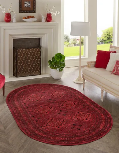 Miniatura 8 de Unique Loom Tekke Collection Zeravshan - Alfombra (3 pies 1 pulgada, redonda, rojo/negro)