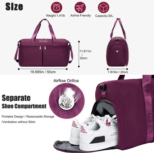 Miniatura 4 de Bolsa de gimnasio para mujeres y hombres con compartimento para zapatos, pequeña bolsa de lona para deportes, viajes, bolsa de mano para fin