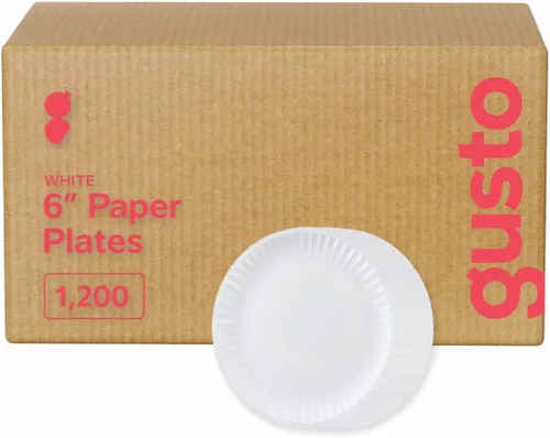Miniatura 7 de GUSTO 500 platos de papel blanco sin revestimiento de 9 pulgadas, platos de postre desechables, papel decorativo para manualidades