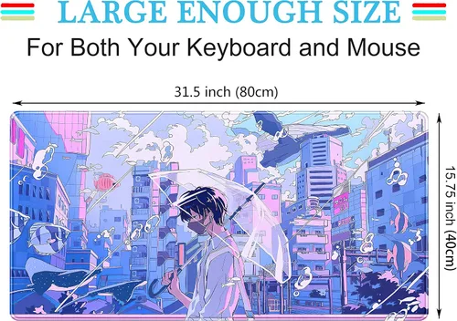 Miniatura 3 de Alfombrilla de escritorio Anime Kawaii Mousepad Linda Japonesa Alfombrilla de mouse grande para juegos XXL, Alfombrilla de teclado de laptop Azul