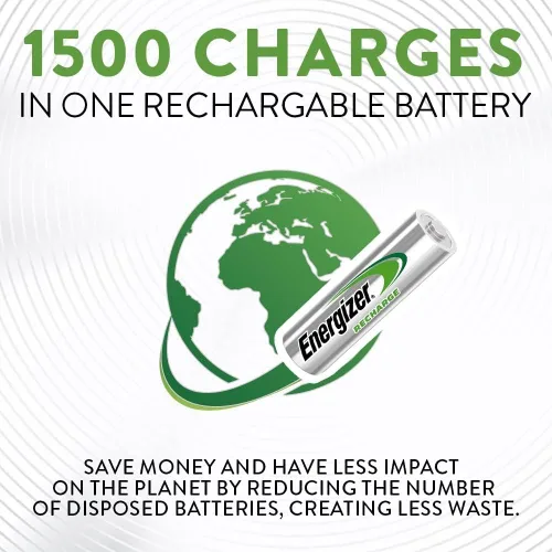 Miniatura 5 de Energizer Baterías AAA recargables, batería NiMH triple A de 700 mAh precargada para 1000 ciclos y baterías D recargables, paquete de 8 pilas AAA