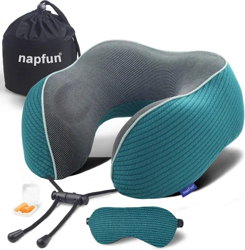 Miniatura 14 de napfun Almohada cervical para viajar, almohada cervical de viaje mejorada para avión, almohada de viaje de espuma viscoelástica 100% pura para Kit