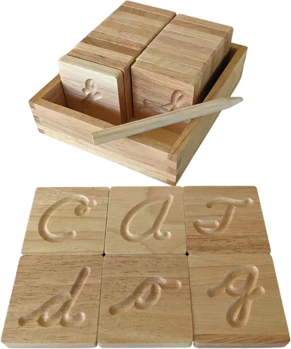 Montessori - Rastreo del alfabeto de madera cursiva | Rastreo de letras de aprendizaje preescolar | Tarjetas ABC | Mayúscula y minúscula de doble
