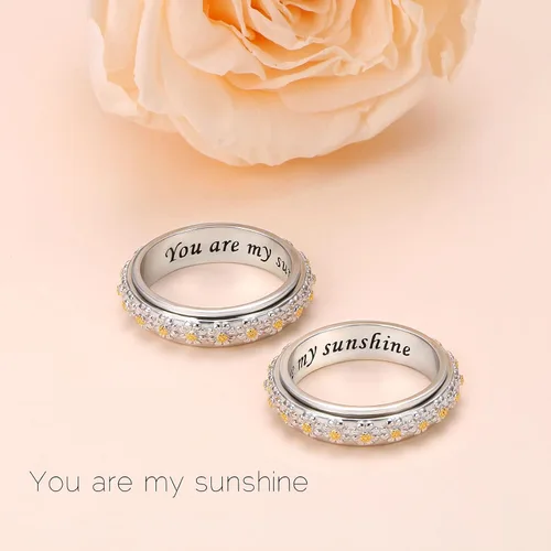 Miniatura 2 de Anillo giratorio para aliviar la ansiedad con margaritas You Are My Sunshine Flower Fidget Ring de plata esterlina TDAH para aliviar el estrés