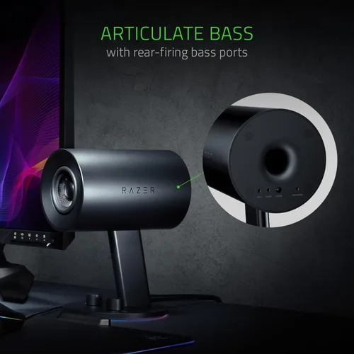 Miniatura 4 de Razer Nommo Chroma: Controladores de fibra de vidrio tejida personalizada de 3" - Puertos de graves orientados hacia atrás - Perilla de graves