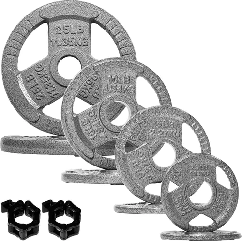 Fitvids 2-Inch Olympic Cast Iron Plate Weight Plate Set with Clamps for Strength Training and Weightlifting