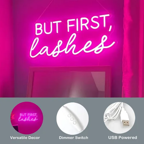 Miniatura 2 de Letrero luminoso de neón con texto en inglés «But First Lashes