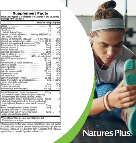 Miniatura 5 de Natures Plus Source of Life Líquido, fruta tropical, 8 onzas líquidas, suplemento multivitamínico y mineral, sin gluten, vegetariano, 8 porciones