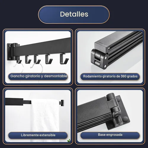 Miniatura 7 de ZdwCyl Tendedero para ropa montado en la pared, estante de lavandería de pared, tendedero de ropa para lavandería, bastidores retráctiles, estante