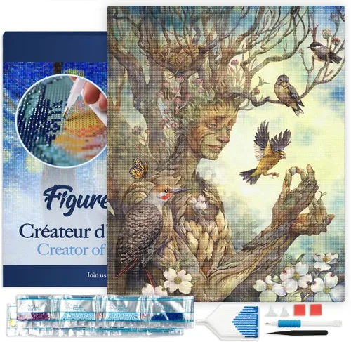 Figured'Art Kit de arte de pintura de diamantes para adultos de 16 x 20 pulgadas con marco, taladro cuadrado completo 5D, el árbol de la mujer