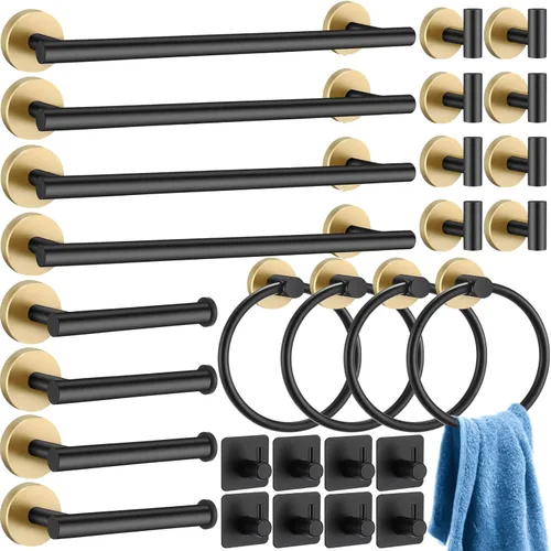 Miniatura 8 de Blulu Juego de 28 piezas de accesorios de baño de acero inoxidable, incluye barra de toalla de baño de 16 pulgadas, anillos de toalla, ganchos