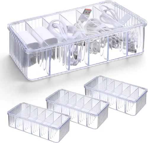 Paquete de 4 cajas organizadoras de cables transparentes con tapa, caja de almacenamiento de cables transparente, cajas organizadoras de alambre,