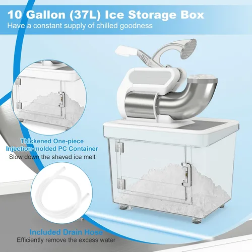 Miniatura 7 de COSTWAY Trituradora de hielo eléctrica, máquina de cono de nieve de 660 libras/h con cuchillas dobles, máquina de hielo afeitado aprobada por ETL