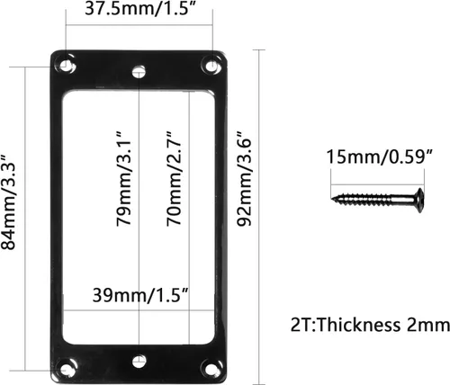 Miniatura 2 de 2 piezas de anillo de recogida Humbucker plano de metal negro, cubiertas de pastilla anillo de montaje de marco para piezas de repuesto de bajo