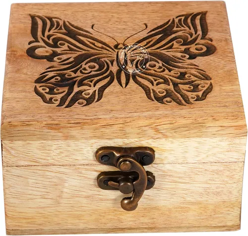 Miniatura 48 de Urna de madera antigua hecha a mano con grabado del árbol de la vida tallada a mano para mujeres y hombres, joyas Acentos de decoración del hogar