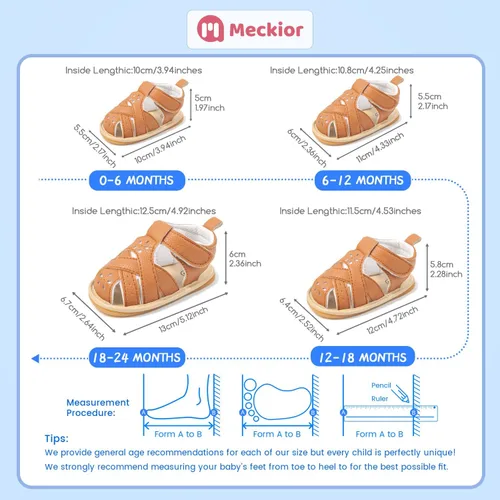 Miniatura 70 de Meckior Sandalias de verano con punta abierta y suave de piel sintética para bebés y niñas pequeñas