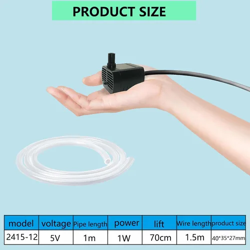Miniatura 4 de Mini bomba sumergible USB, tubo de 1 M, CC 5 V, 0.7 W, bomba de banco eléctrica sin escobillas, fuente para mascotas, pequeño sistema hidropónico