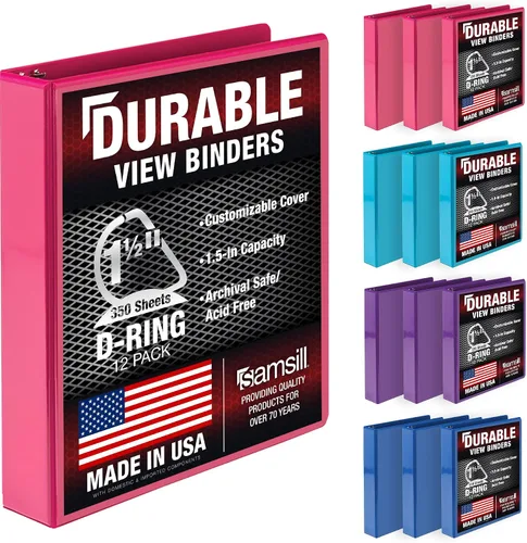 Miniatura 72 de Samsill Carpeta duradera de 1.5 pulgadas, fabricada en los Estados Unidos, carpeta de anillos en D, carpeta transparente personalizable, color rojo