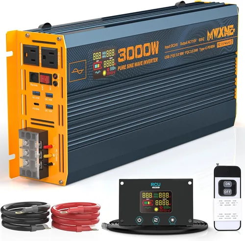 Miniatura 20 de Inversor de Potencia de Onda Sinusoidal Pura de 1200 Vatios DC 12V a 110V AC Convertidor con Dos Salidas de CA, Puertos USB de Carga Rápida