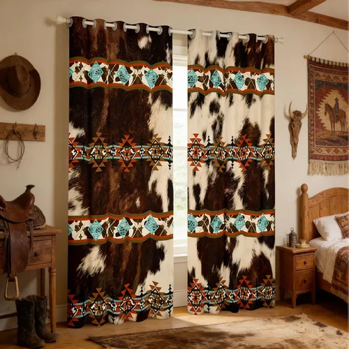 Miniatura 3 de Cortinas opacas de estilo bohemio occidental de 76 x 45 pulgadas, cortinas y cortinas de atrapasueños de vaca, cortinas del suroeste, cortinas