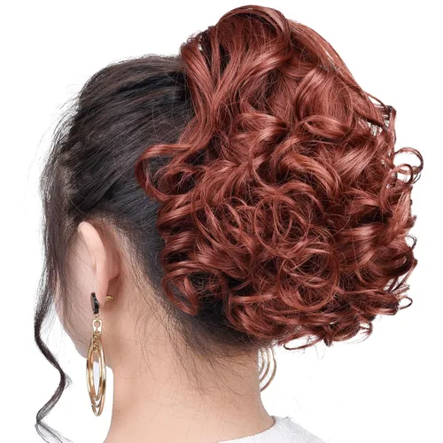 Miniatura 4 de SYXLCYGG Auburn Clip Cola de caballo Clip Cola de caballo Extensión de cola de caballo ondulado 10 pulgadas 3.5 oz pelo sintético falso pieza
