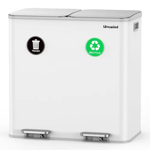 Miniatura 11 de Lovewind Bote de basura, 2 botes de basura de 10.5 galones (2 x 40 L) para cocina, doble compartimento, bote de basura con pedal para cocina