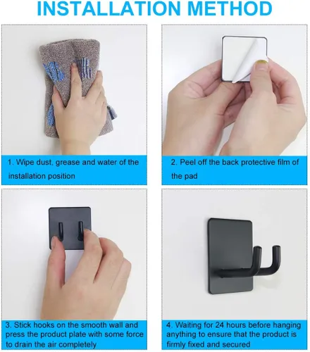 Miniatura 6 de Yikla Ganchos de ducha, ganchos adhesivos de pared para colgar llaves, sombreros, ganchos adhesivos de baño, ganchos negros para toallas, paquete
