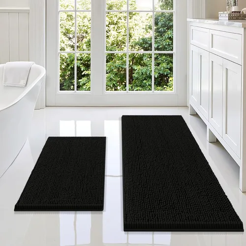 Miniatura 100 de Smiry Juego de 2 alfombras de baño, felpilla suave y absorbente, lavable a máquina, antideslizantes, para bañera, ducha y suelo