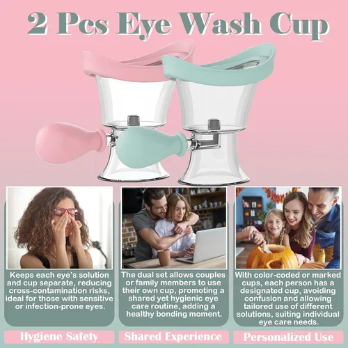 Miniatura 2 de Paquete de 2 vasos portátiles para lavado de ojos, kit de baño, cuidado de silicona a presión de aire, kit de limpieza para lavar la taza, kit