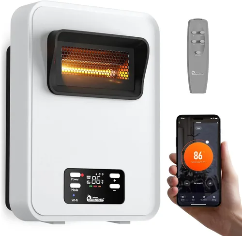 Estufa de Espacio Eléctrica Dr. Infrared Heater Ecoheat, Sistema Dual con Infrarrojos y Ventilador Forzado, Control Remoto, 1500W, Montaje en Pared