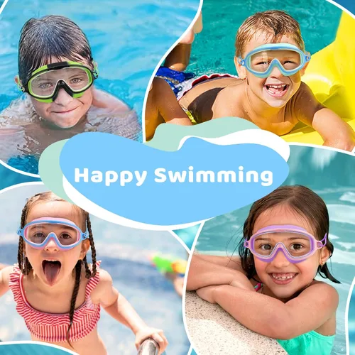 Miniatura 7 de Vvinca Gafas de natación para niños con correa elástica amplia visión anti niebla UV máscara de piscina gafas para 3-10 niños pequeños niñas niños
