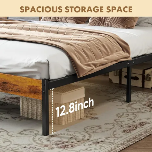 Miniatura 5 de OLIXIS Base de cama de tamaño matrimonial con cabecero, base de colchón de 800 libras con soporte de metal resistente, almacenamiento debajo
