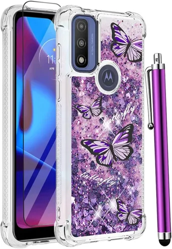 Miniatura 7 de Funda para Moto G Play 2023, Moto G Pure/G Power 2022 con protector de pantalla, para mujeres y niñas, con purpurina líquida, flotante, linda funda