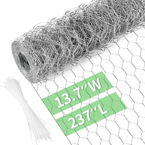 Miniatura 40 de Alambre de pollo de 13.7 pulgadas x 393.7 pulgadas, malla galvanizada hexagonal para jardín, valla de jardín para mascotas, conejos, pollos con 100