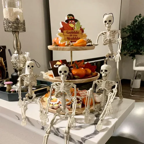 Miniatura 3 de XONOR Esqueleto de Halloween de 16 pulgadas, esqueleto de Halloween de cuerpo completo con articulaciones móviles para decoración de casa encantada