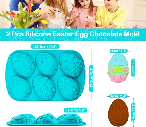 Miniatura 3 de Webake Moldes para huevos de Pascua, paquete de 2 moldes de chocolate de Pascua, moldes de silicona para magdalenas, molde antiadherente