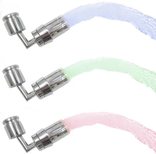 Grifo LED de agua giratorio de 720°, adaptador universal de grifo de luz, sensor de tempeleter de 3 colores, rociador de ángulo grande, flujo