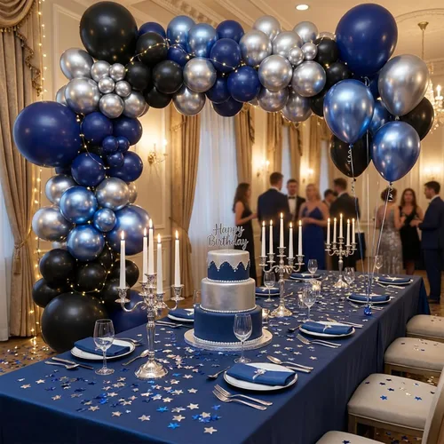 Miniatura 3 de KBZVNAF Globos de látex negro, azul y plateado, paquete de 60 globos de fiesta de 12 pulgadas, azul real, negro, azul metálico, plateado