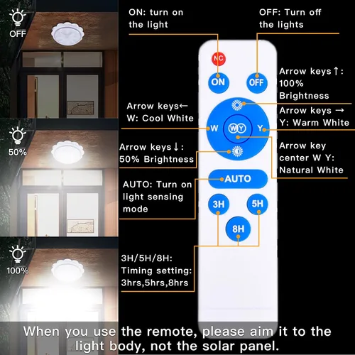 Miniatura 3 de MEIHONG Lámpara solar de techo, luz de techo de porche con control remoto, luces solares regulables con temporizador, luces de glorieta con sensor
