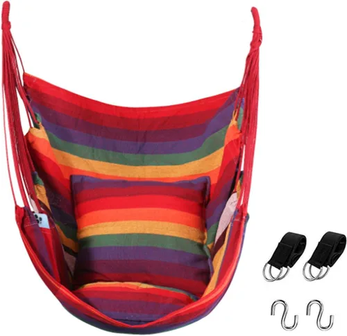 Miniatura 8 de Goutime Silla hamaca, columpio de techo de cuerda colgante bohemio, silla colgante de macramé para interiores, exteriores, dormitorio, exterior