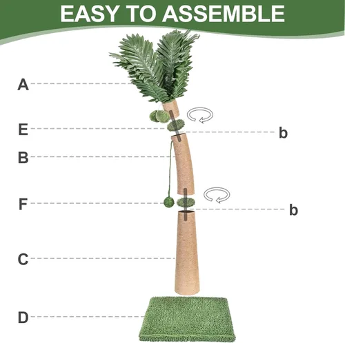 Miniatura 5 de Poste rascador para gatos de 40 pulgadas de alto, diseño curvado con 3 bolas interactivas, cuerda de sisal natural para gatos de interior, adultos