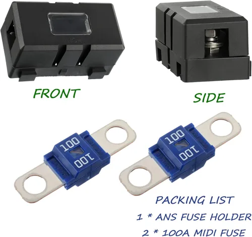 Miniatura 5 de Portafusible MIDI y 2 piezas de fusible MIDI de 100A de alta corriente, fusible de tornillo para autos, camiones, vehículos (100 Amp)
