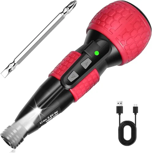 Miniatura 14 de Destornillador eléctrico inalámbrico de 3.6V - Par de torsión de 3.5Nm y brocas a prueba de óxido, 2 en 1 manual/automático con luz LED, 1800mAh
