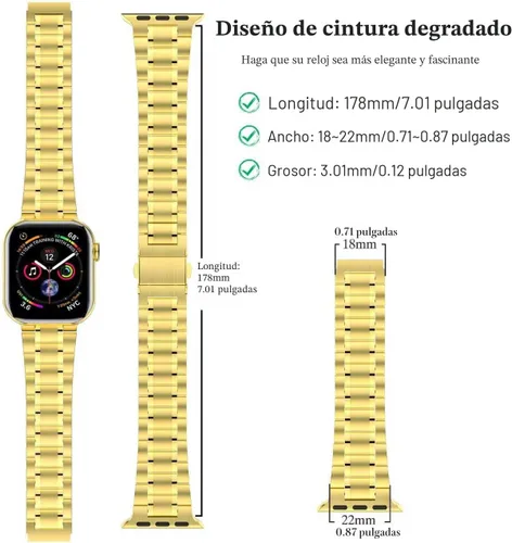 Miniatura 7 de MioHHR - Correa de acero inoxidable sólida compatible con Apple Watch de 1.5 pulgadas (Series 3/2/1) 1.6 pulgadas (Series SE/6/5/4) 1.61 pulgadas