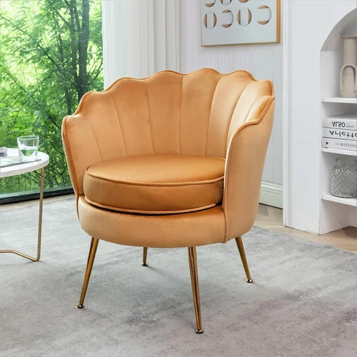 Miniatura 9 de Container Furniture Direct Silla de terciopelo con silueta festoneada y patas de metal dorado, pieza decorativa adecuada para espacios Rosa