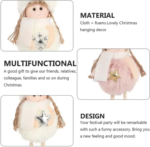 Miniatura 7 de Adornos de Navidad Ángel Ornamento Muñeca de Navidad Colgante Rosa para Decoración de Árbol 4pcs