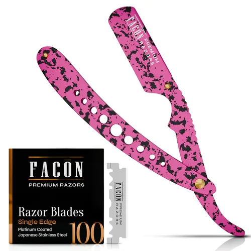 Miniatura 17 de Facón Navajas rectas para hombres - Kit de navaja de barbero profesional de borde recto con 100 cuchillas, afeitadora clásica de acero inoxidable El